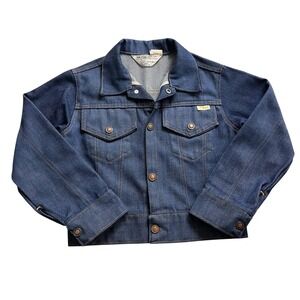 Vintage 70s JCPenney‎ Super Denim Boys Trucker Jacket Dark Wash Blue Small